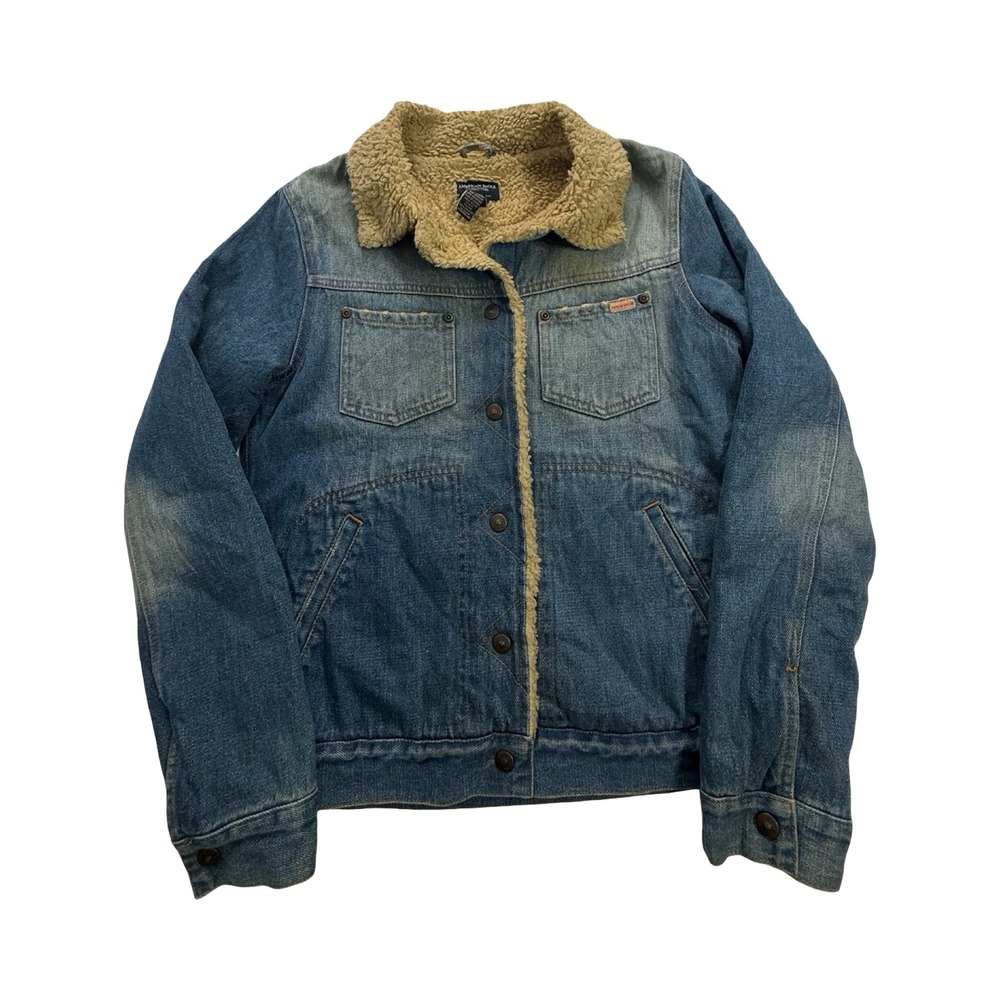 American Eagle Denim Jacket Mens M Blue Sherpa Lined Cotton Trucker Western